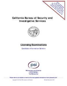 California Bureau of Security and Investigative Services - PSI licensure:certification