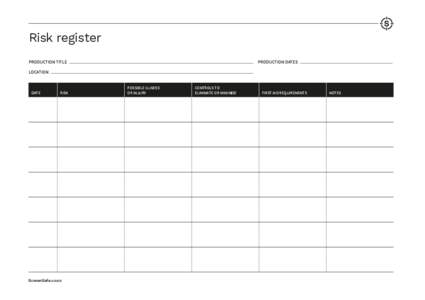 Risk register PRODUCTION TITLE  PRODUCTION DATES   LOCATION 