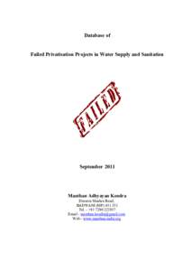 Database of  Failed Privatisation Projects in Water Supply and Sanitation September 2011