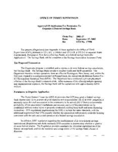 Office of Thrift Supervision / Economy of the United States / Community Reinvestment Act / Savings and loan association / Finance / Federal savings bank / Federal Deposit Insurance Corporation / Savings and loan crisis / Washington Mutual / Financial institutions / Cooperative banking / Politics of the United States