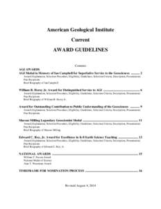 American Geological Institute Current AWARD GUIDELINES Contents AGI AWARDS AGI Medal in Memory of Ian Campbell for Superlative Service to the Geosciences[removed]