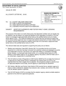 STATE OF CALIFORNIA – HEALTH AND HUMAN SERVICES AGENCY  GRAY DAVIS, Governor DEPARTMENT OF SOCIAL SERVICES 744 P Street, Sacramento, CA 95814