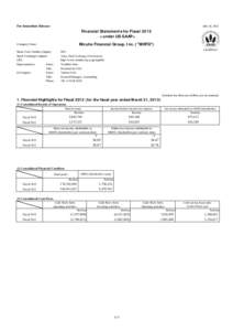 July 24, 2013  For Immediate Release: Financial Statements for Fiscal 2012 <under US GAAP>