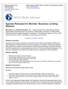 Agenda Released for Member Business Lending Webinar