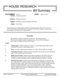 HOUSE RESEARCH Bill Summary FILE NUMBER: H.F. 19 DATE: