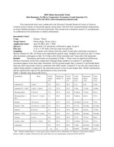 2003 Onion Insecticide Trials Bob Hammon, Tri River Cooperative Extension, Grand Junction CO[removed], [removed] Two insecticide trials were conducted at the Western Colorado Research Center at F