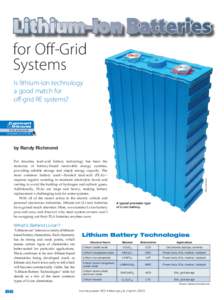 for Off-Grid Systems Is lithium-ion technology a good match for off-grid RE systems?