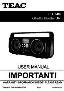 PBT500  Ghetto Blaster JR USER MANUAL