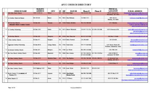 AFCC CHURCH DIRECTORY CHURCH NAME 1 4