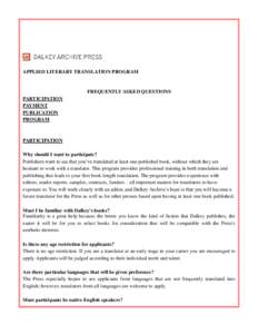 APPLIED LITERARY TRANSLATION PROGRAM  FREQUENTLY ASKED QUESTIONS PARTICIPATION PAYMENT PUBLICATION