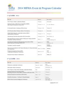 2014 MFHA Event & Program Calendar 1st QUARTER – 2014 Events Dates