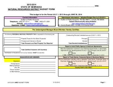 [removed]STATE OF NEBRASKA NATURAL RESOURCES DISTRICT BUDGET FORM _____________________________ NRD