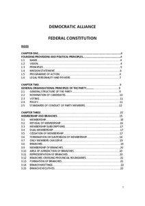 DEMOCRATIC ALLIANCE FEDERAL CONSTITUTION INDEX