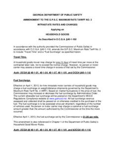 GEORGIA DEPARTMENT OF PUBLIC SAFETY AMMENDMENT TO THE G.P.S.C. MAXIMUM RATE TARIFF NO. 2 INTRASTATE RATES AND CHARGES Applying on HOUSEHOLD GOODS As Described in O.C.G.A. §[removed]