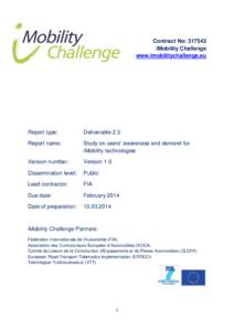 Contract No: iMobility Challenge www.imobilitychallenge.eu Report type:
