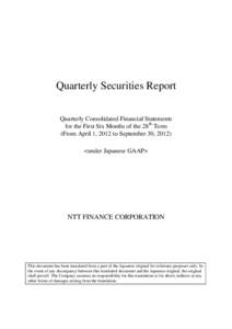 Quarterly Securities Report Quarterly Consolidated Financial Statements for the First Six Months of the 28th Term (From April 1, 2012 to September 30, 2012) <under Japanese GAAP>