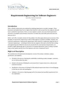 www.vanteon.com  Requirements Engineering for Software Engineers Aaron Sher, Vanteon Corporation[removed]