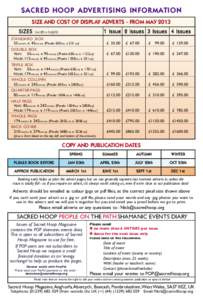 S ACRED HOOP ADVERTISING INFORMATION SIZE AND COST OF DISPLAY ADVERTS - FROM MAY 2013 SIZES 1 Issue 2 Issues 3 Issues 4 Issues