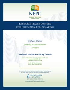 Education reform / Standards-based education / Early childhood education / Preschool education / No Child Left Behind Act / Class-size reduction / National Education Policy Center / Standardized test / Achievement gap in the United States / Education / Education in the United States / Education policy