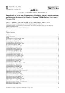 Faunal study of velvet ants (Hymenoptera: Mutillidae) and their activity patterns and habitat preference at Ash Meadows National Wildlife Refuge, Nye County, Nevada, USA