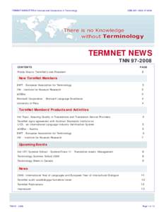 TERMNET NEWSLETTER of International Cooperation in Terminology  (ISSN[removed]–2008 TERMNET NEWS TNN[removed]