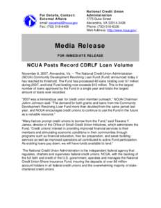 Media Release - NCUA Posts Record CDRLF Loan Volume