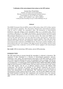 Verification of the meteorological observations on the EPN stations Jarosław Bosy Witold Rohm Institute of Geodesy and Geoinformatics Wroclaw University of Environmental and Life Sciences Grunwaldzka 53, [removed]Wrocław