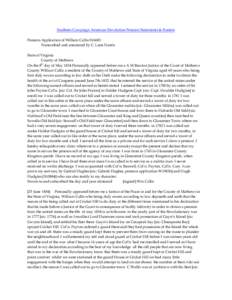 Southern Campaign American Revolution Pension Statements & Rosters Pension Application of William Callis S16683 Transcribed and annotated by C. Leon Harris State of Virginia County of Mathews On the 8th day of May 1834 P