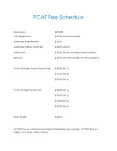 PCAT Fee Schedule Registration: $Late Registration: