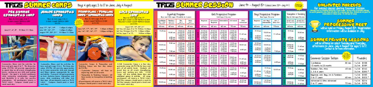 SUMMER CAMPS PRE-SUMMER GYMNASTICS CAMP  Boys & Girls ages 3 to 7