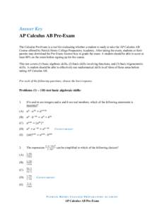 Microsoft Word - Calculus AB Pre-Exam_Answer Key.docx