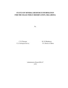 Status of Mineral Resource Information For the Osage Indian Reservation, Oklahoma