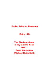 Croker Prize for Biography  Entry 1414 The Blackest sheep in my family’s flock
