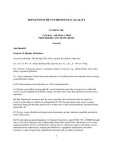 Oregon DEQ: Division 200, General Air Pollution Procedures and Definitions