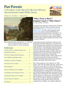 Past Pursuits A Newsletter of the Special Collections Division Akron-Summit County Public Library Volume 13, Number 1  Spring 2014