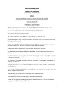 THE HON BILL SHORTEN MP LEADER OF THE OPPOSITION MEMBER FOR MARIBYRNONG SPEECH MONASH UNIVERSITY LAW FACULTY 50TH ANNIVERSARY ADDRESS MONASH UNIVERSITY