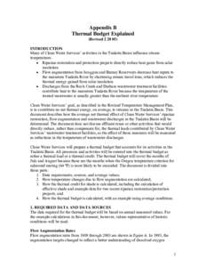 Clean Water Services Revised Temperature Management Plan - Appendix B: Thermal Budget Explained, February 28, 2005