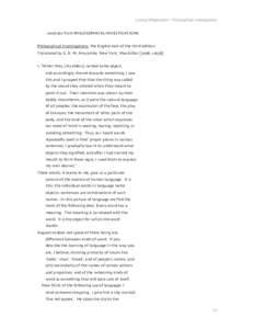 Ludwig Wittgenstein • Philosophical Investigations  excerpts from PHILOSOPHICAL INVESTIGATIONS Philosophical Investigations; the English text of the third edition