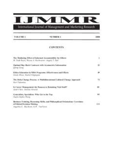 IJMMR International Journal of Management and Marketing Research VOLUME 1  NUMBER 1