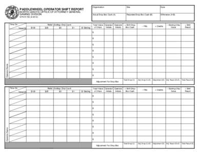 PADDLEWHEEL OPERATOR SHIFT REPORT NORTH DAKOTA OFFICE OF ATTORNEY GENERAL GAMING DIVISION Organization