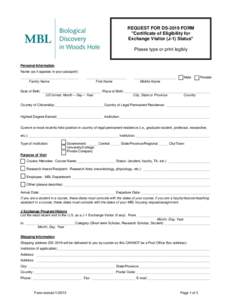 REQUEST FOR CERTIFICATE OF ELIGIBILITY