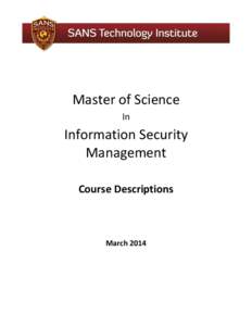 Master of Science In Information Security Management Course Descriptions