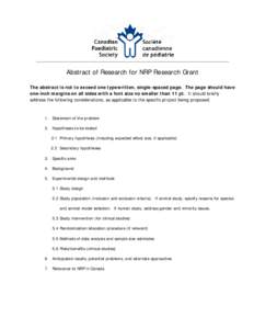 _____________________________________________________________________________________________  Abstract of Research for NRP Research Grant The abstract is not to exceed one typewritten, single-spaced page. The page shoul