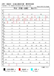 大町・長楽寺・広域公園前方面　標準時刻表 Timetable: For Omachi/Chorakuji/Koiki-koen-mae 平成２９年３月４日改正  平日（月曜－金曜）　Mon-Fri