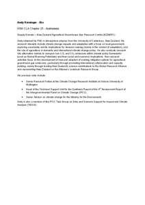 Andy Reisinger - Bio WGII CLA Chapter 25 - Australasia Deputy Director – New Zealand Agricultural Greenhouse Gas Research Centre (NZAGRC) Andy obtained his PhD in atmospheric physics from the University of Canterbury, 