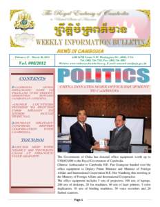 News in Cambodia February 27 - March 02, 2012 Vol[removed]16TH Street N.W, Washington DC, 20011, USA