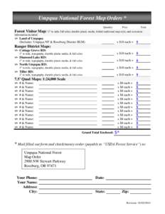 Umpqua National Forest Map Orders * Quantity Price  Total