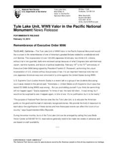 National Park Service U.S. Department of the Interior Tule Lake Unit, World War II Valor in the Pacific