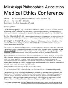 Mississippi Philosophical Association    Medical Ethics Conference   