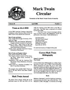 Mark Twain Circular Newsletter of the Mark Twain Circle of America Volume 20